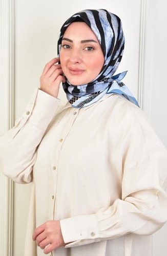 BURDEN İPEK - Twill Zebra Desen Eşarp Gök Mavi