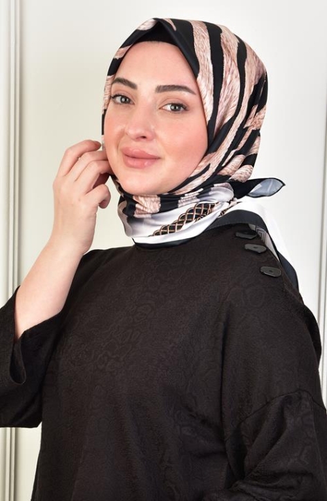 BURDEN İPEK - Twill Zebra Pattern Scarf Black