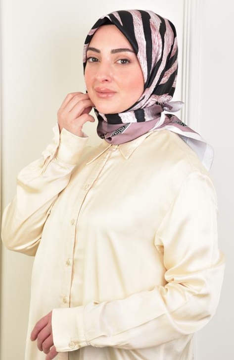 BURDEN İPEK - Twill Zebra Pattern Scarf Powder