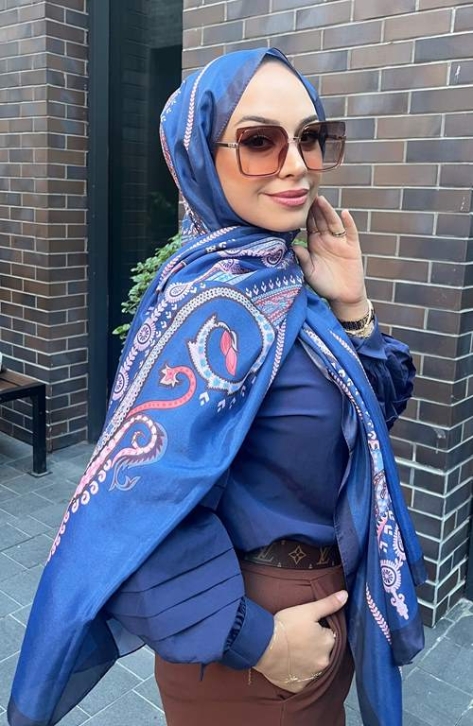 BURDEN İPEK - Zambak Vual Desenli Şal Lacivert