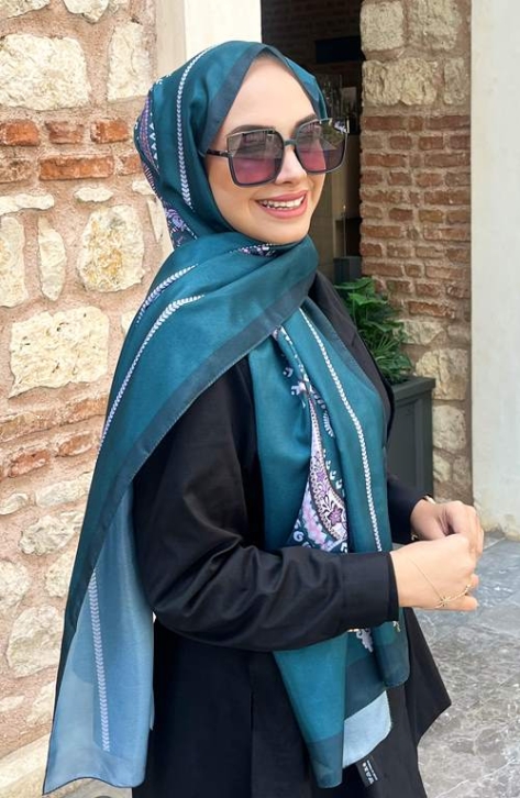 BURDEN İPEK - Zambak Vual Desenli Şal Petrol