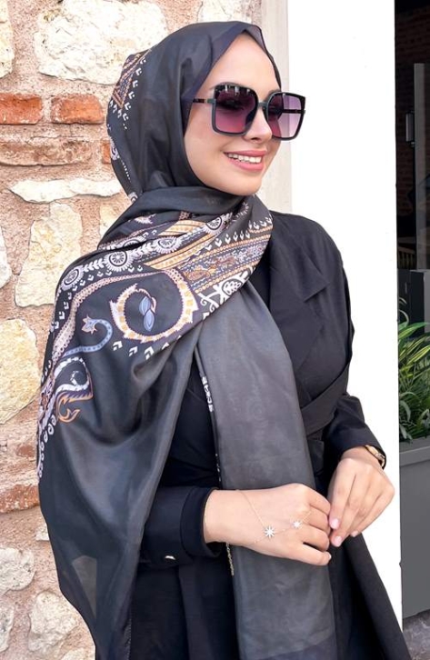 BURDEN İPEK - Zambak Vual Desenli Şal Siyah